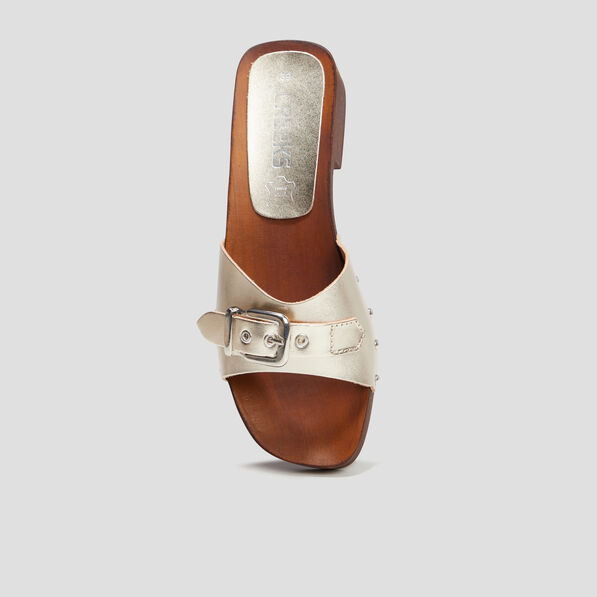 Mules sabots à boucles en cuir Creeks jaune or femme