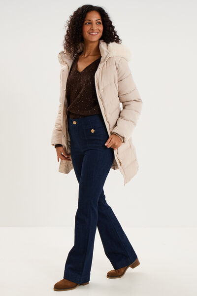 Pull droit &agrave; sequins et col en V marron fonc&eacute; femme
