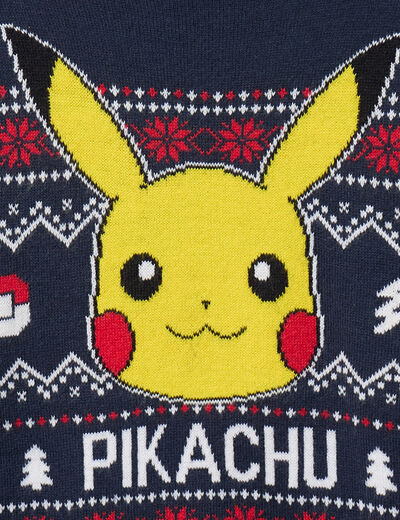 Pull de No&euml;l Pok&eacute;mon Pikachu bleu marine gar&ccedil;on