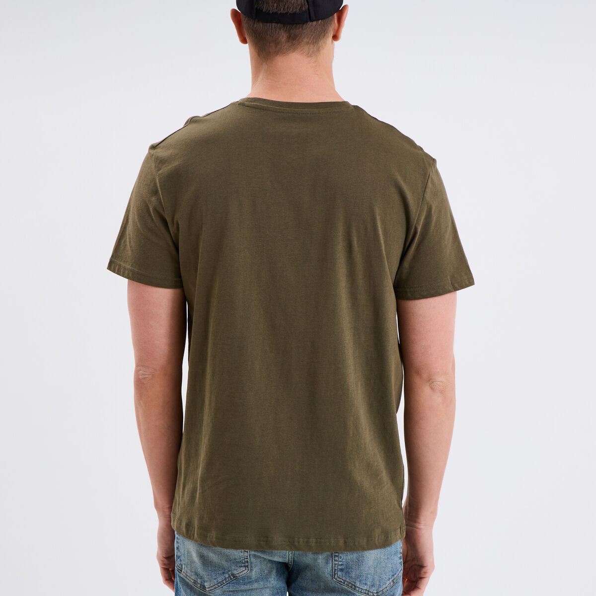T-shirt droit en coton manches courtes vert kaki homme