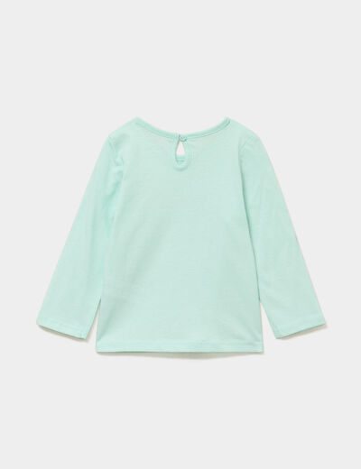 T-shirt manches longues coton bleu turquoise b&eacute;b&eacute; fille