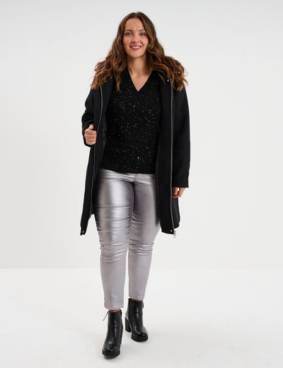Pull droit col en V avec sequins noir femme grande taille