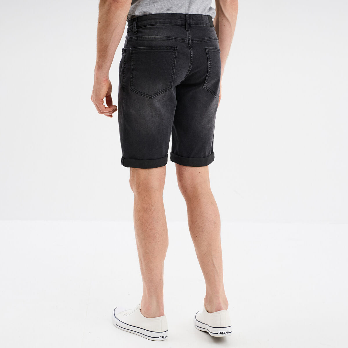 Bermuda stretch droit en jean denim noir homme