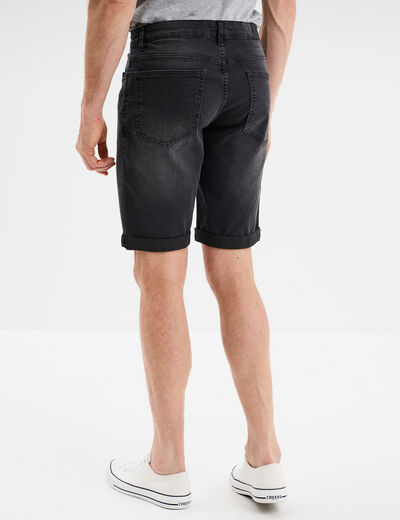 Bermuda stretch droit en jean denim noir homme