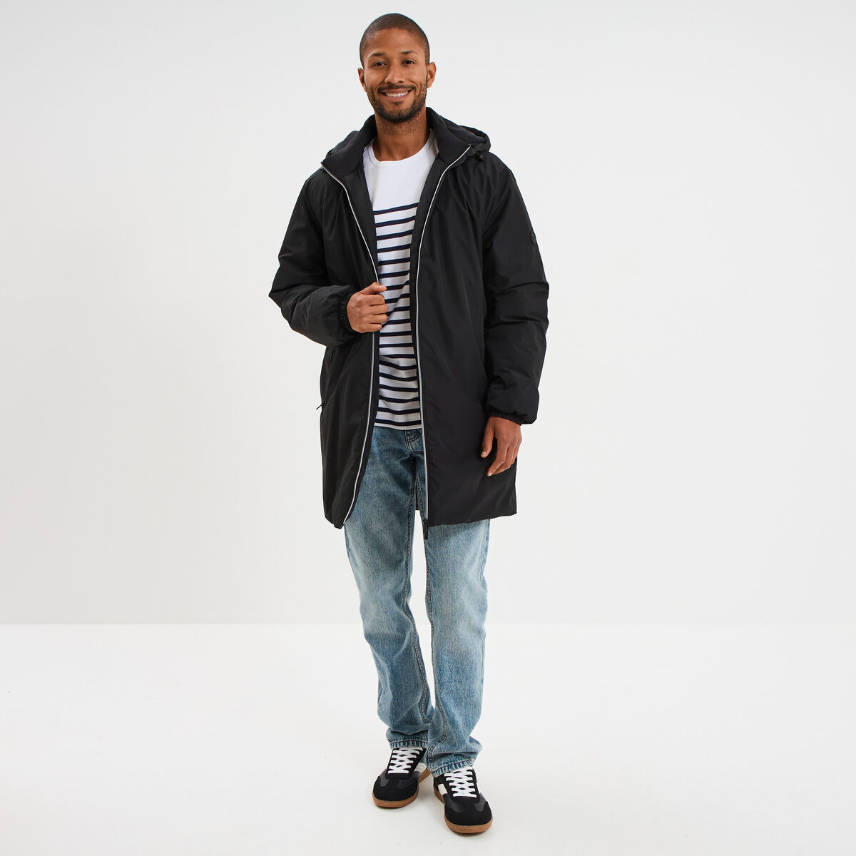 Parka d&eacute;perlante doubl&eacute;e &agrave; capuche noir homme