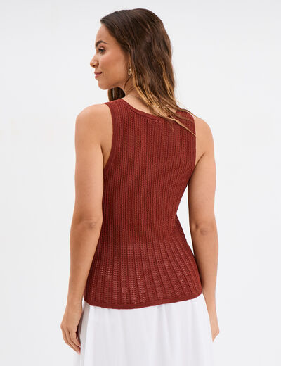 Débardeur maille col rond marron cognac femme