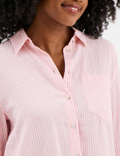 Chemise lin mélangé manches longues rose femme