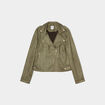 Veste courte esprit biker effet suédine vert kaki femme