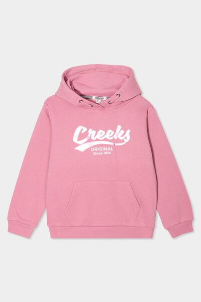 Sweat &agrave; capuche hoodie &agrave; logo vieux rose fille