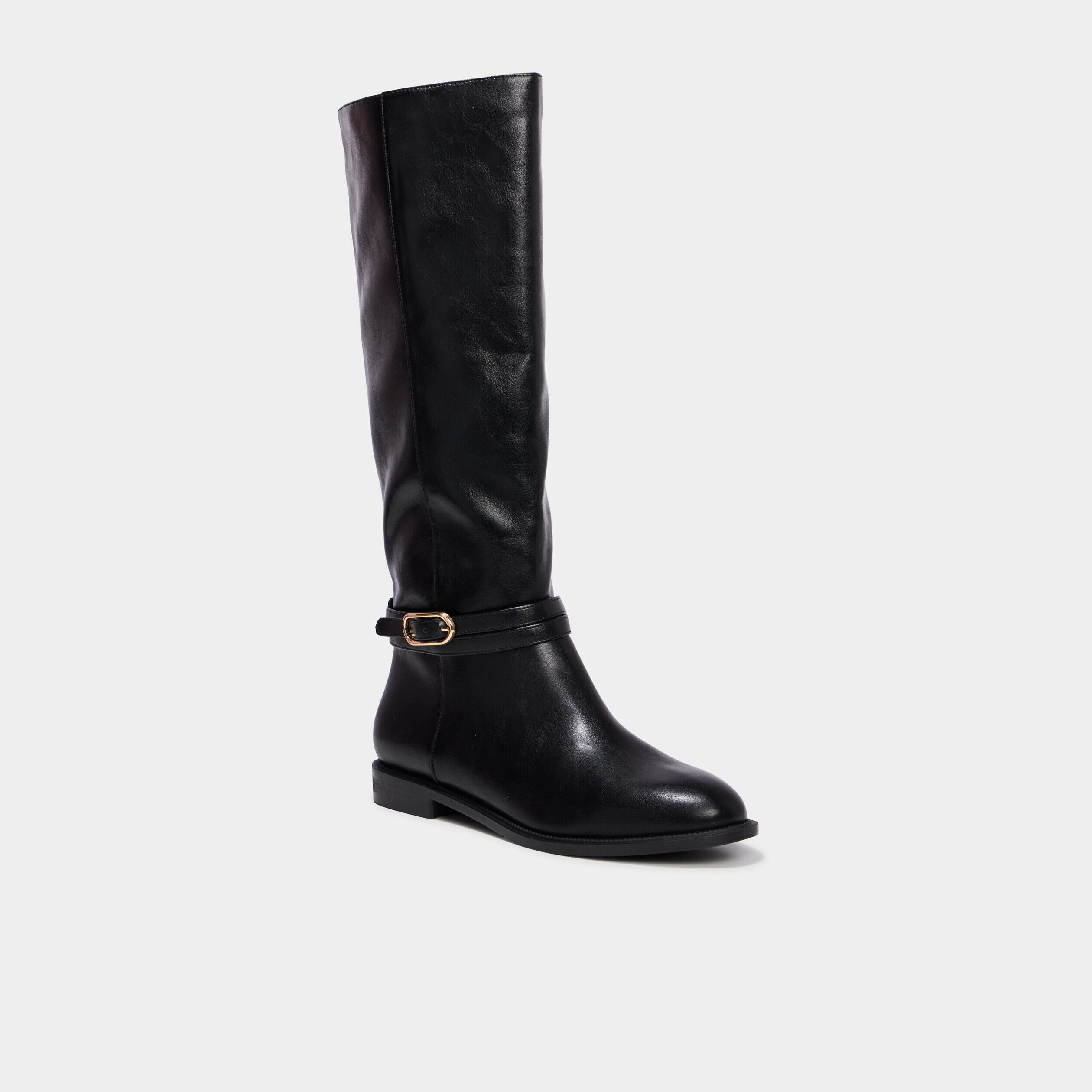 Bottes hautes plates à boucle noir femme
