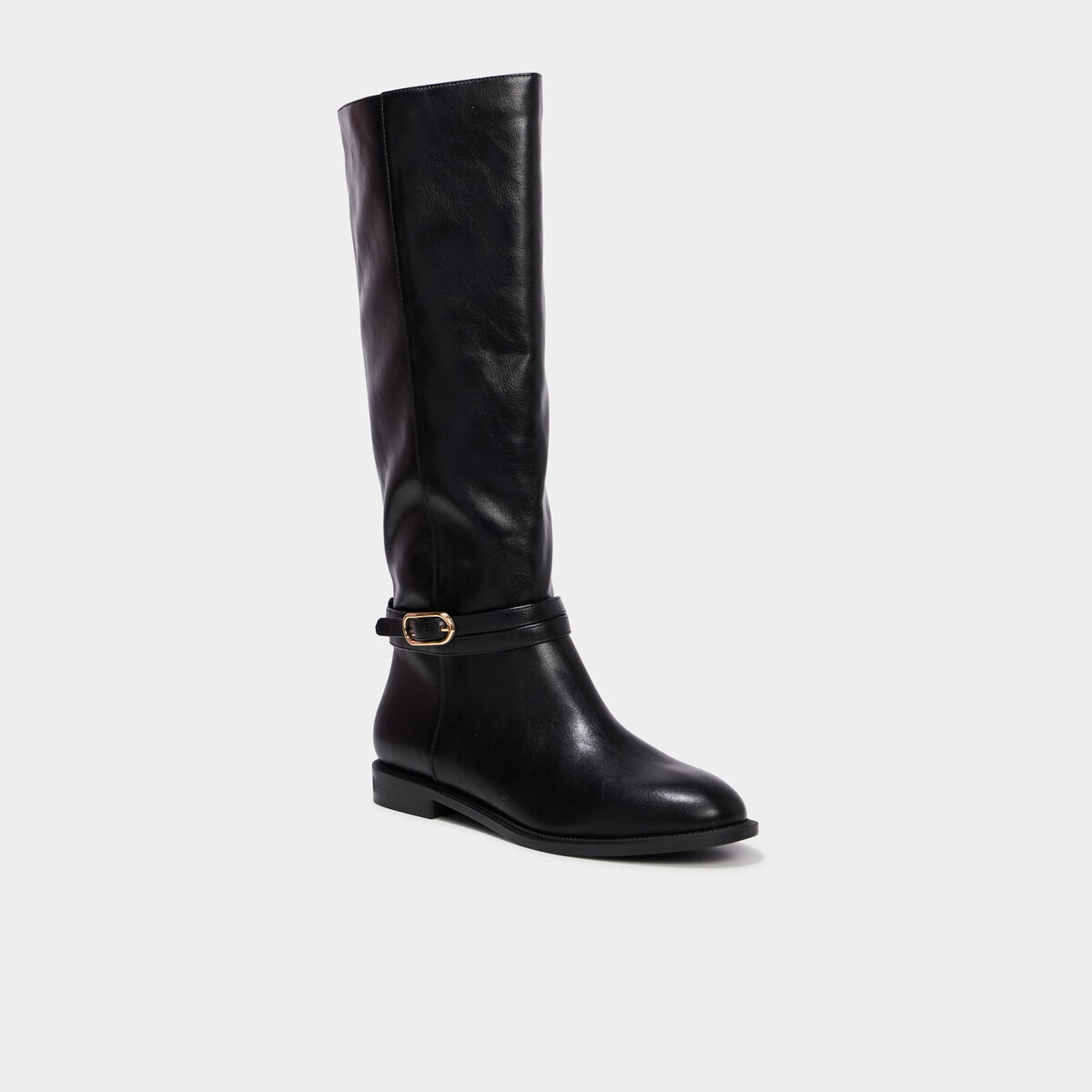 Bottes hautes plates &agrave; boucle noir femme