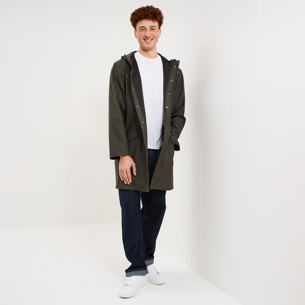 Parka imperm&eacute;able coupe-vent &agrave; capuche vert kaki homme