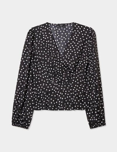 Blouse effet satin col cache-coeur noir femme