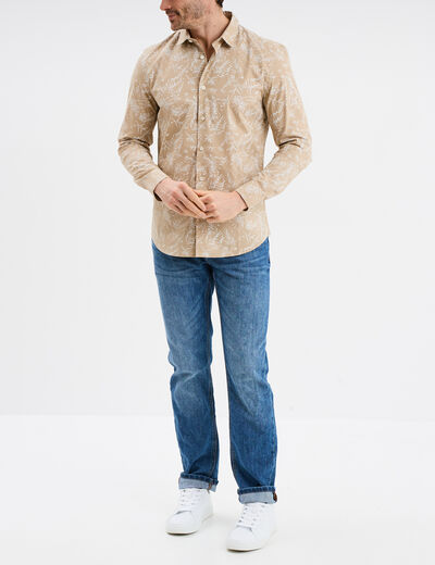 Chemise ajustée col français beige homme
