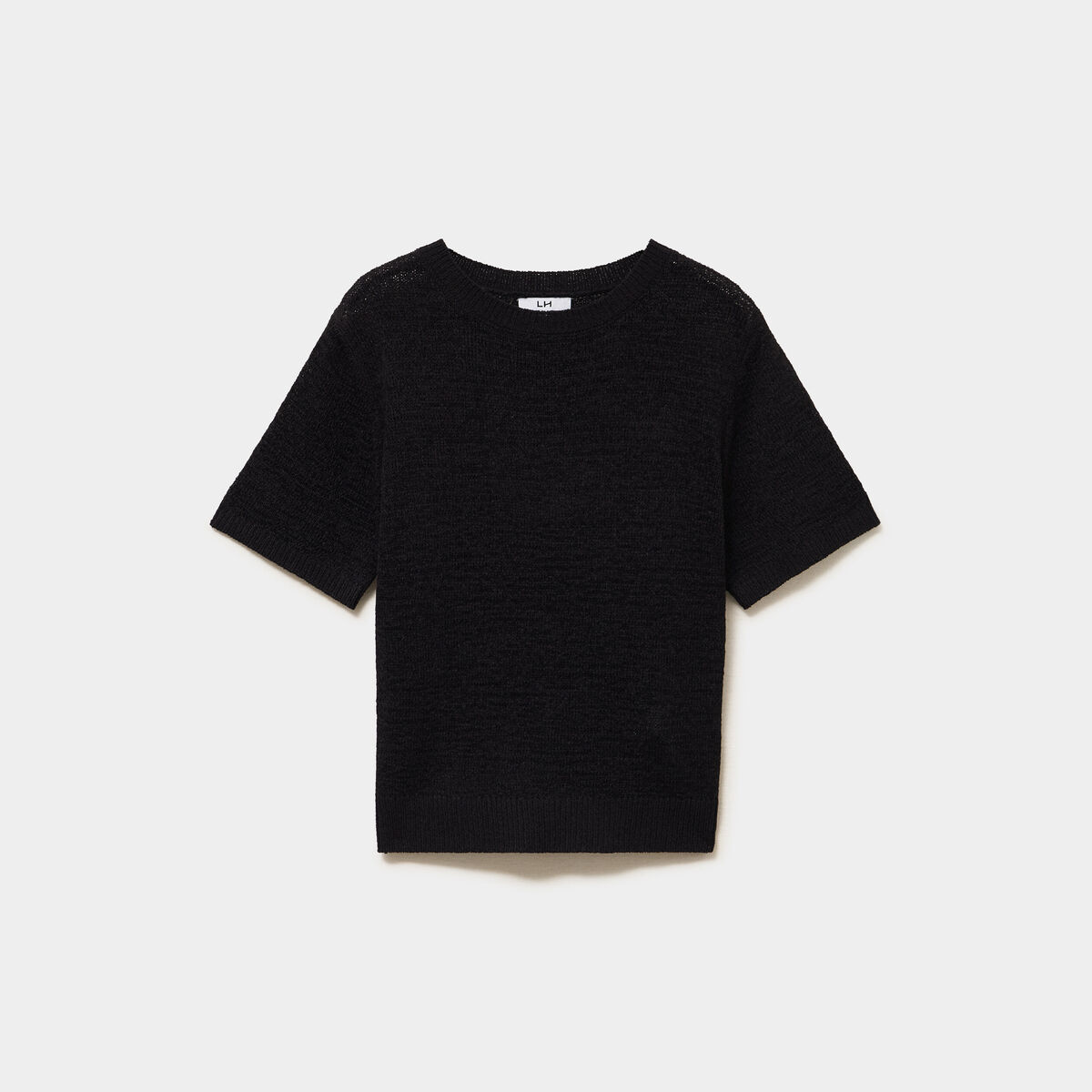 Pull manches courtes col rond noir femme