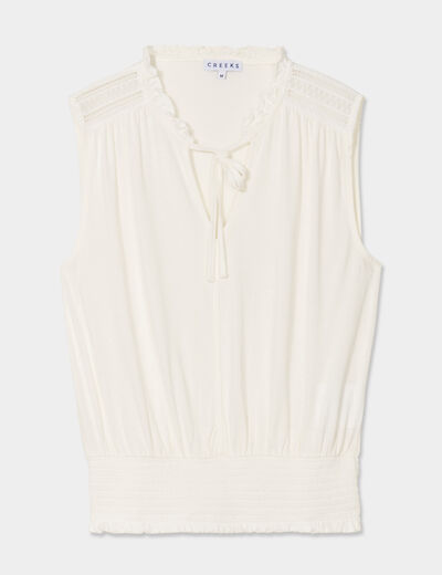 T-shirt taille smockée Creeks blanc femme