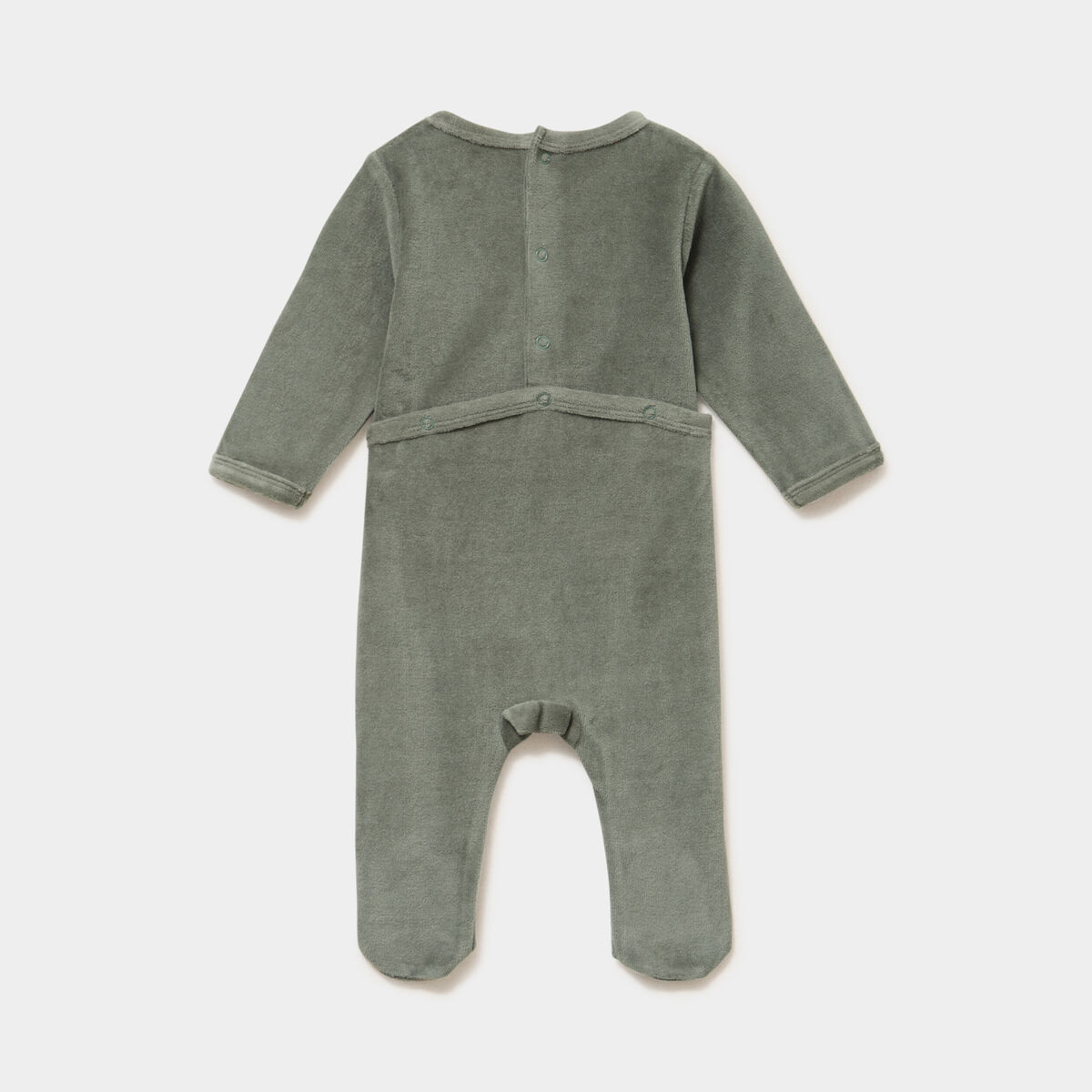 Dors-bien velours avec manches longues vert kaki b&eacute;b&eacute;