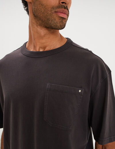 T-shirt 1 poche manches courtes coton gris fonc&eacute; homme