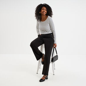 Pantalon droit à pont taille élastiquée noir femme
