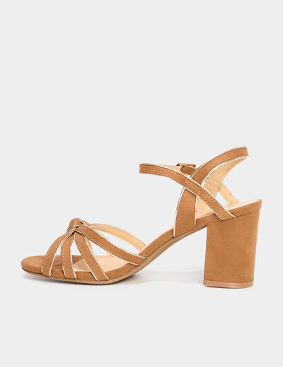 Sandales à talons effet suédine camel femme