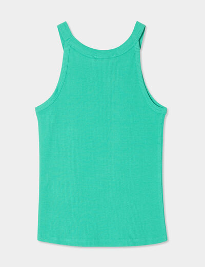 Débardeur côtelé col rond coton vert menthe fille