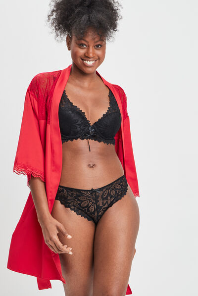 Tanga en dentelle noir femme