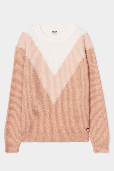 Pull manches longues col rond rose clair femme