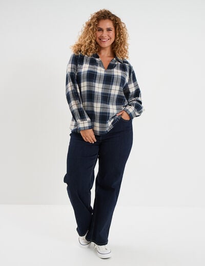 Blouse droite manches longues bleu marine femme grande taille