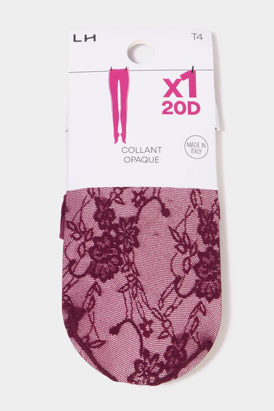 Collants 20D effet dentelle bordeaux femme