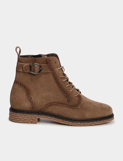 Boots zipp&eacute;es &agrave; lacets en cuir marron femme