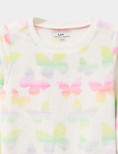 Sweat col rond manches longues ecru fille