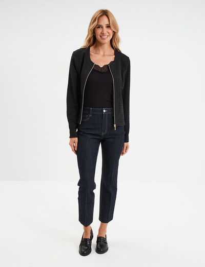 Jeans droit taille haute 5 poches denim brut femme