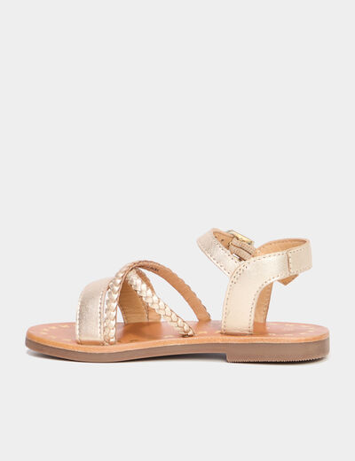 Sandales brides tressées en cuir jaune or fille
