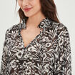 Blouse col froncé à cordons et volants noir femme