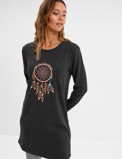 Chemise de nuit t-shirt col rond gris fonc&eacute; femme