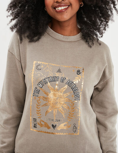 Sweat col rond coton majoritaire Liberto marron foncé femme