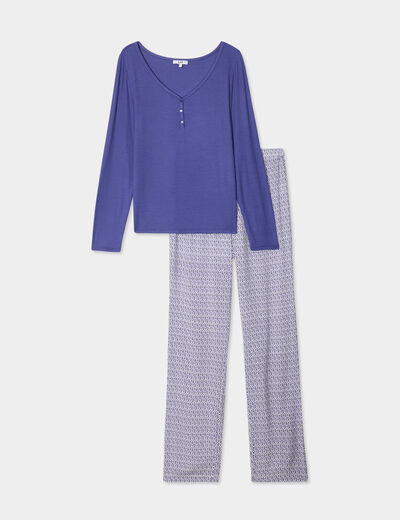 Ensemble pyjama manches longues 2 pièces bleu femme