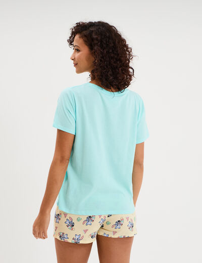 Ensemble pyjama short coton Stitch bleu turquoise femme