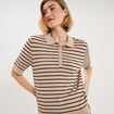 Pull col polo manches courtes beige clair femme