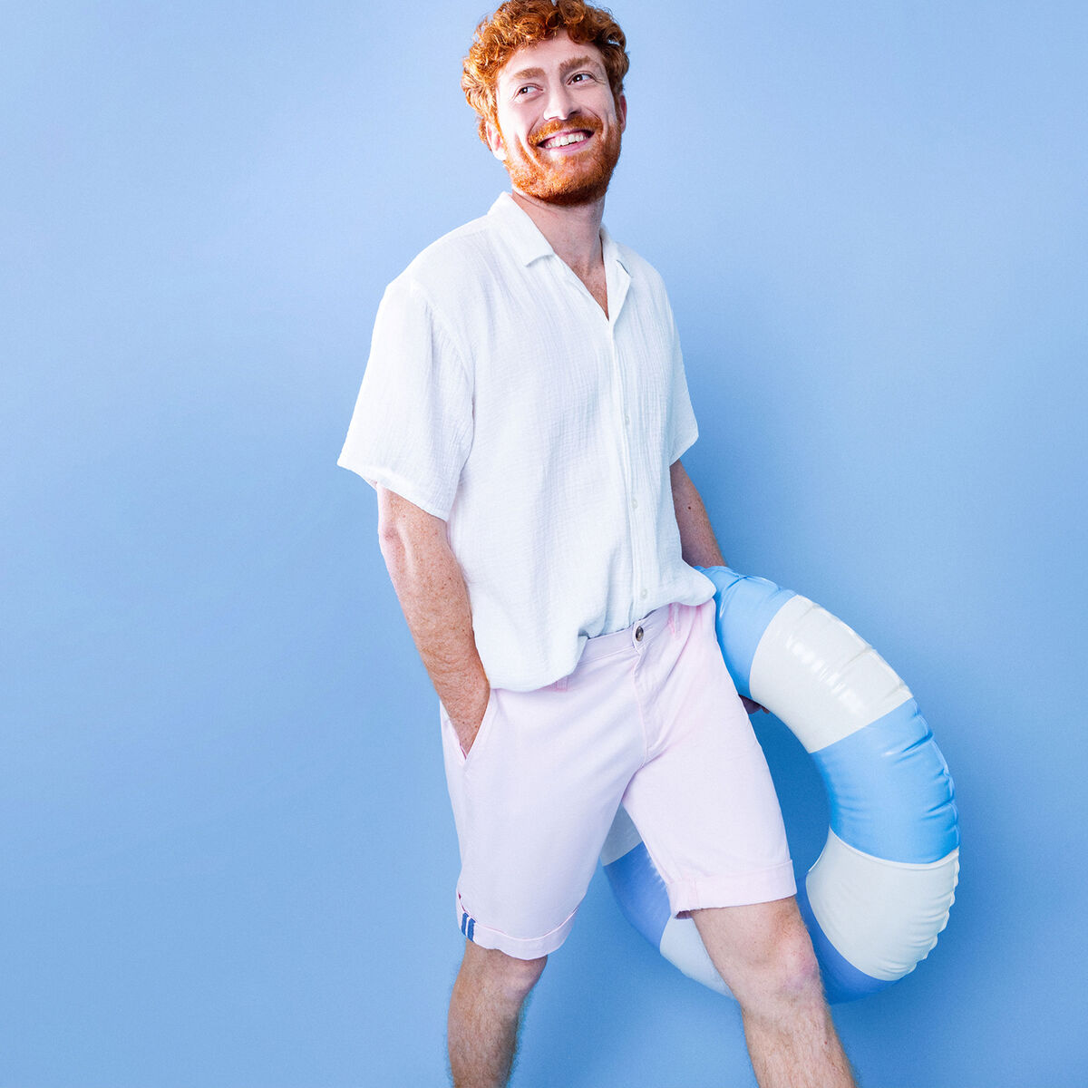 Bermuda short chino straight stretch rose homme