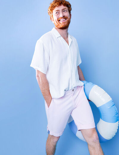 Bermuda short chino straight stretch rose homme