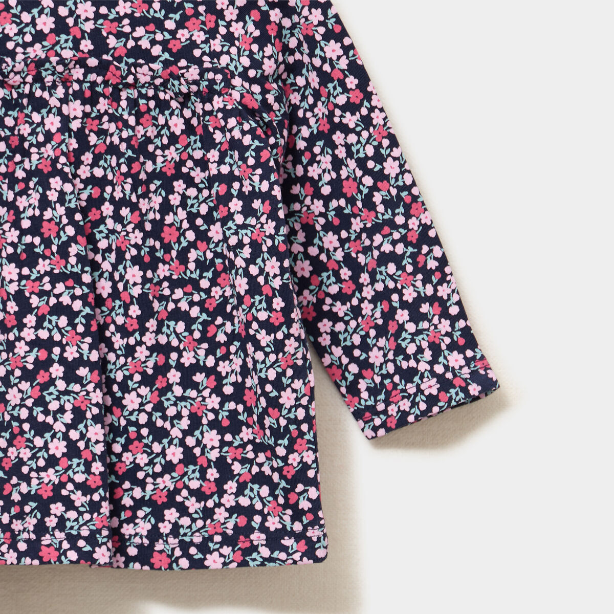 T-shirt manches longues col rond coton bleu marine b&eacute;b&eacute; fille