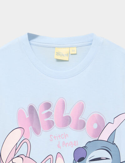 T-shirt manches courtes coton Stitch bleu clair fille