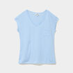 T-shirt col v poche poitrine bleu clair femme