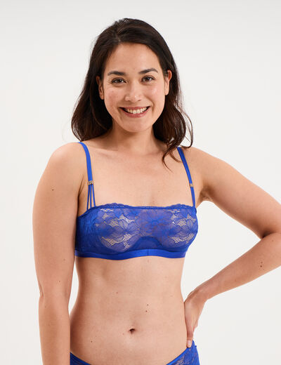 Soutien-gorge bandeau dentelle bleu electrique femme