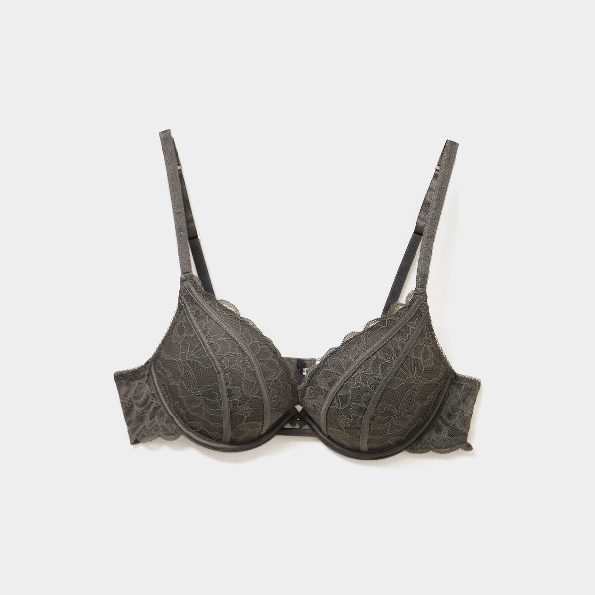 Soutien-gorge ampliforme paddé dentelle vert kaki femme