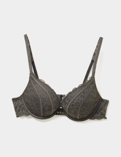 Soutien-gorge ampliforme paddé dentelle vert kaki femme