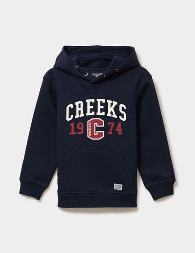 Sweat hoodie 1 poche oversize bleu marine gar&ccedil;on