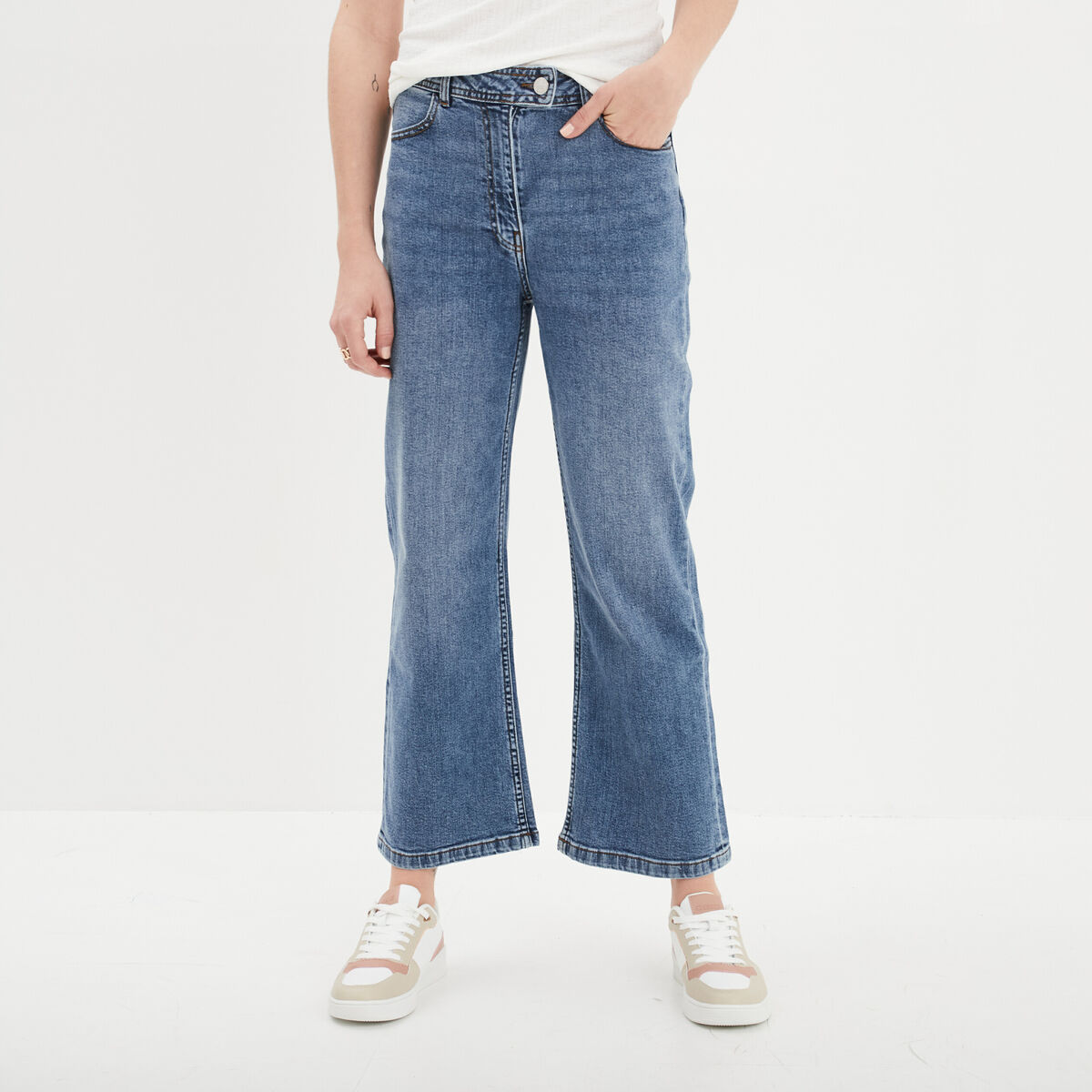 Jeans wide leg 7/8ème taille haute denim stone femme