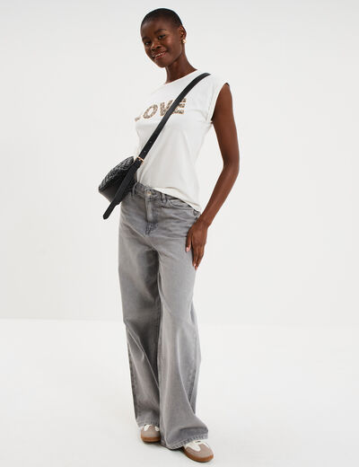 T-shirt col rond manches courtes coton blanc femme
